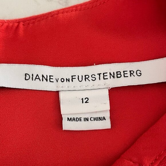 Diane von Furstenberg Designer Slvless Viscose Polyamide Dress Orange Sz 12 - Picture 11 of 13